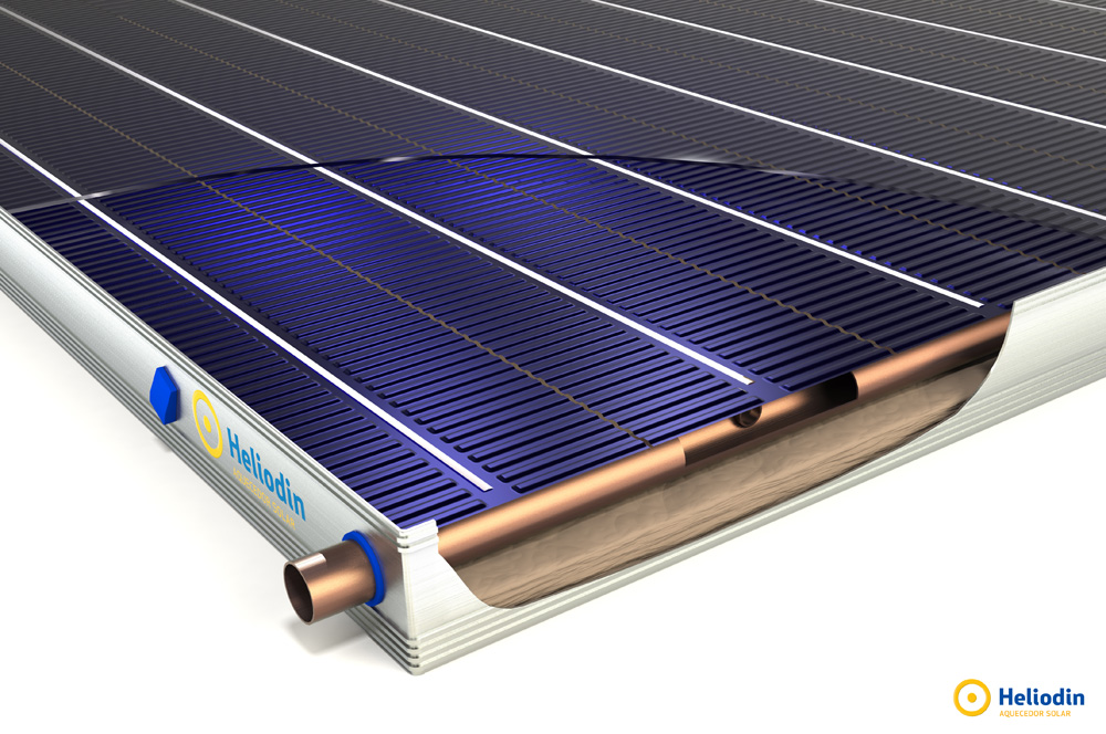 Coletor solar da linha PRO Heliodin instalado sobre um telhado